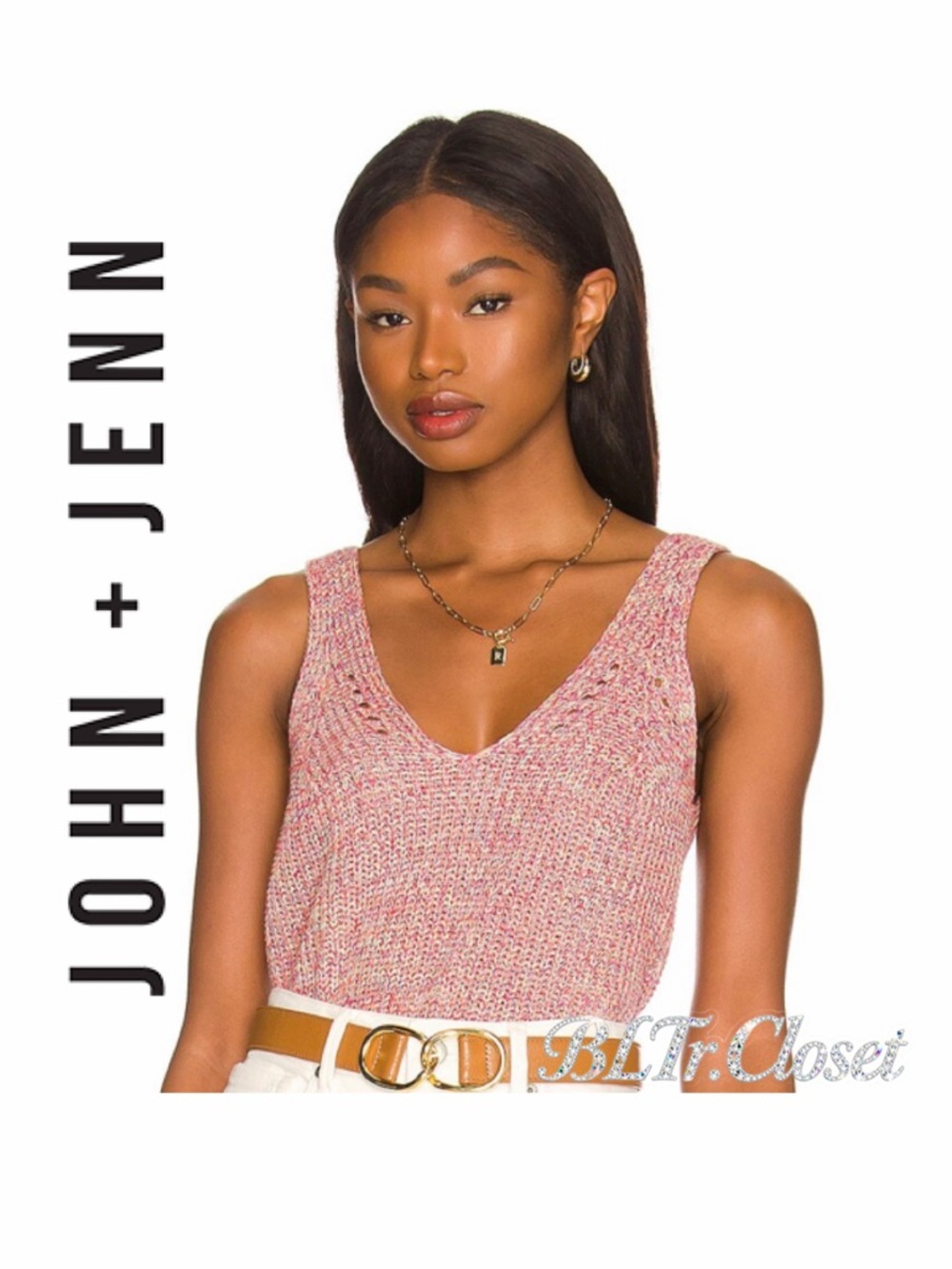 John + Jenn Peta Crochet Tank Top By‎ Revolve Rainbow Prims V-Neck Sz S Coquette